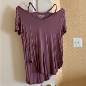 Mudd high-low off the shoulder strap t shirt